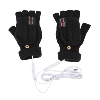 USB Electric Heated Gloves 2-Side Heating Convertible Fingerless Glove Mittens Adjustable Cycling Skiing Gloves