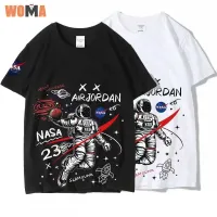 WOMA เสื้อยืดผู้ชายแขนสั้นพิมพ์ลายนักบินอวกาศชุดสไตล์ Sleeve ครึ่งตัวท่าเรือลำลอง