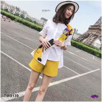 TW9139  Set เสื้อเชิ้ตแขนศอกชายไม่เท่ากัน + กางเกงขาสั้น... ** สอบถามก่อนสั่งซื้อ **