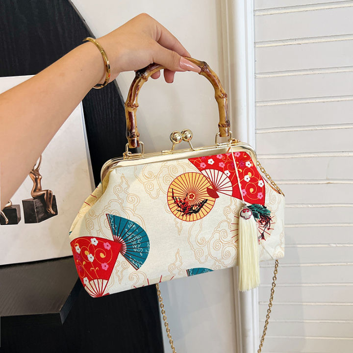 zongsheng-กระเป๋าถือ2023กระเป๋าโซ่ที่เก๋ไก๋จีนมีพู่กระเป๋าสะพายไหล่พิมพ์ลายสไตล์พื้นเมืองกระเป๋าหิ้วของผู้หญิง