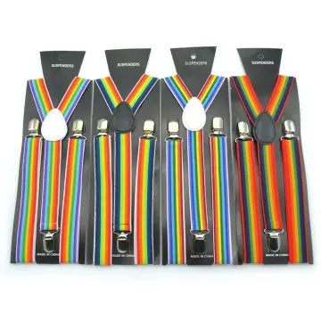 Rainbow Solid Suspenders YShape with 3 Clips Pant Braces Fashionable  Clothes Accessory for Men and Women 85cmB Style  Walmartcom