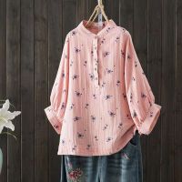 The bat sleeve floral ms double sleeve shirt in cotton loose shirt cotton soft 5 minutes of sleeve blouse