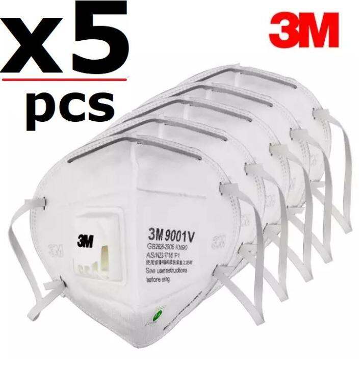 3m-5ชิ้น-9001v-p1-หน้ากากป้องกันฝุ่นละออง-พับได้มีวาล์ว-ระบายอากาศชนิดสายคล้องหู