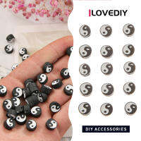 ILOVEDIY สายคล้องแว่นตาลูกปัดสเปเซอร์ดินโพลิเมอร์ไทชิสีดำ10มม. 50ชิ้นสำหรับทำ DIY เครื่องประดับสร้อยคอสร้อยข้อมือแบบห้อยระย้าเครื่องประดับที่มีรู