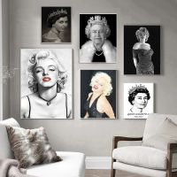 White Black England Queen Elizabeth II Portrait Marilyn Monroe Poster Print Canvas Painting Wall Art Picture Living Room Decor