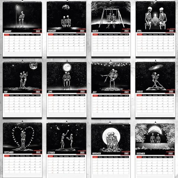 2022-gothic-art-wall-calendar-includes-12-dark-romantic-skeleton-illustrations-skull-couple-pendant-gothic-art-wall-calendar