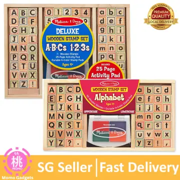 Melissa & Doug Deluxe Letters and Numbers Wooden Stamp Set ABCs 123s, Crafts