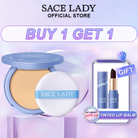 Erya Shop (จัดส่งภายใน3วัน) SACE LADY 2ชิ้น/เซ็ตแป้ง + ลิปสติกกันน้ำมันแป้งฝุ่นแต่งหน้าติดทนนานพกพาแป้งอัดแข็งและแป้งแต่งหน้าเบาพร้อมกระจก + พัฟ