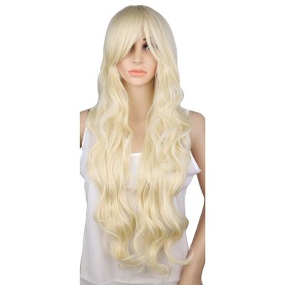 【jw】❏ QQXCAIW Curly Blonde Wig Costume 70 Cm Temperature Synthetic Hair Wigs