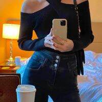 [Free ship] [Pre-sale] 2022 New Halter Neck Off-Shoulder Long-sleeved Bottom Shirt for