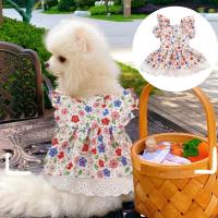 Pet Dress Breathable Colorfast No Pilling Washable Sweat-absorbent Dress Up Flying Sleeve Lace Floral Dog Apparel Pet Product Dresses