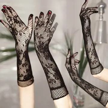 1pair Lolita Ribbon Fishnet Long Lace Gloves Women Elbow