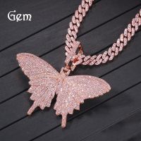 [COD] European and hot style ins fashion pink zircon butterfly pendant copper necklace femininity sweater chain hip-hop accessories