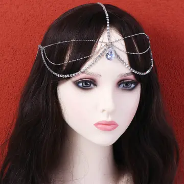 ELLIER Boho Ornament Gift Women Indian Drop Hair Accessories Sparkle  Jewelry Forehead Pendant Headdress Crystal Bridal Headband Tassel Hair  Chain Rhinestone Headwear