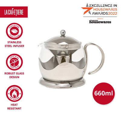 La Cafetiere Le Teapot with Removable Stainless Steel Lid &amp; Infuser , Borosilicate Glass Teapot with Stovetop Safe Tea Kettle กงชงชา แบบสีโปร่งใส/สีเงิน