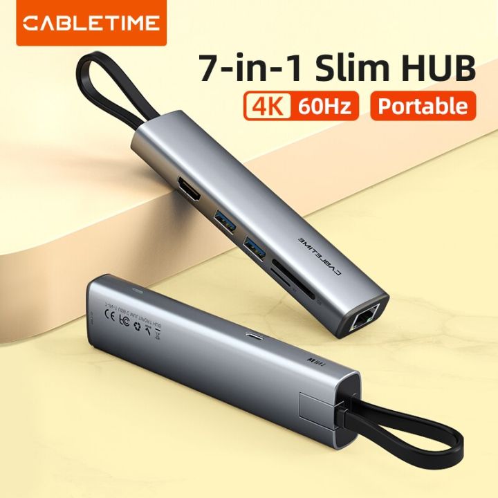 cabletime-7-in-1-usb-c-hub-ชนิด-c-ถึง4k-rj45-hdmi-1000mbps-pd-100w-otg-ตัวอ่านบัตร-tf-sd-สำหรับพีซี-macbook-อุปกรณ์รวมสายสัญญาณแบบมืออาชีพ-dock-c432-feona