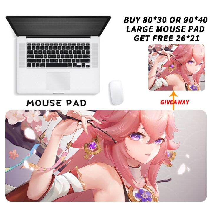 ready-stock-yae-miko-genshin-impact-mousepad-large-anime-gaming-computer-laptop-large-colorful-mousepad-game-mice-mat-mousepad-smooth-surface-non-slip-rubber-base-and-anti-fraying-stitched-edges