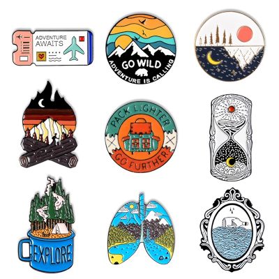 【CW】 Outdoor Adventure Enamel Pin Rafting Vacation Desert Hourglass Brooch Jewelry