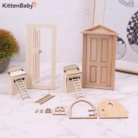 1 Set 1/12 Dollhouse Miniature Wood External Single Door Wooden Window Frame DIY Accessories Doll House Furniture Toys