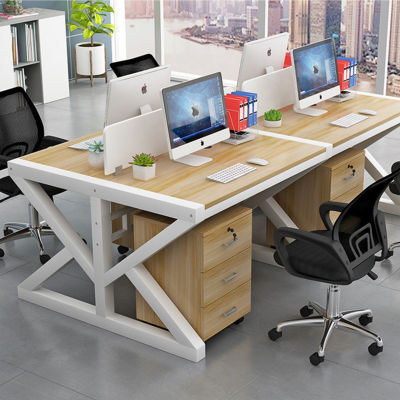 Pin Xiaojia ชุดเก้าอี้สำนักงานสไตล์มินิมอล โต๊ะวางคอมพิวเตอร์ โต๊ะไม้เนื้อแข็ง โต๊ะคู่ 1200*1200*750 ติดตั้งง่าย โต๊ะทำงานเอนกประสงค์ ส่งฟรีทั่ว