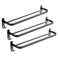 3X 60 cm Wall Mount Black Towel Rack Aluminum Double Rod Towel Bar with Hook for Home Hotel Bathroom Shower Accessories