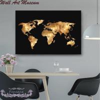 Zwarte Goud Wereld Kaart Canvas Childerij Scandinavische โปสเตอร์วินเทจศิลปะบนผนัง Foto Voonkamer ของตกเเต่งไร้กรอบ1ชิ้น (การปรับแต่งมีผ้าใบวาดภาพและกรอบ)