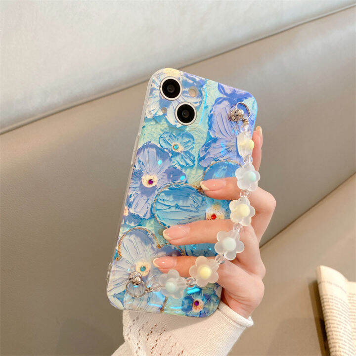 เคสภาพวาดความคิดสร้างสรรค์-ins-สำหรับ-realme-c55-realme-c55nfc-10t-5g-เคสโทรศัพท์นิ่มประดับพลอยเทียมบลูเรย์ลายดอกไม้น่ารัก-realme10t-5g-2023สร้อยข้อมือคริสตัลซิลิโคนฝาครอบกันกระแทก-realmec55-nfc