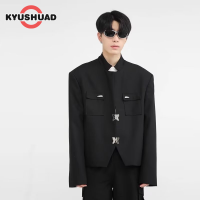 KYUSHUAD ชุดสูท เสื้อนอกตัวสั้นเสริมไหล่ทรงหลวมสำหรับฤดูใบไม้ร่วง