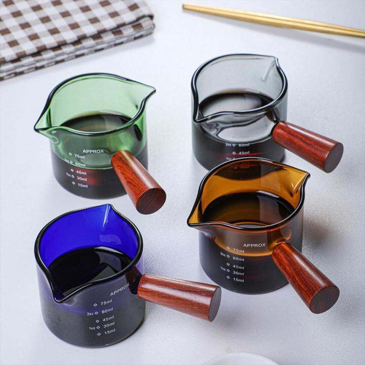 Coffee Cup Heatresisting Glass Espresso Measuring Cup Double Mouth Glass Milk Jug With Wooden
