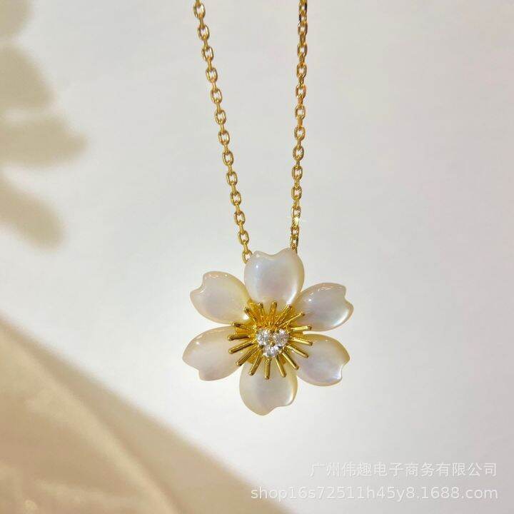 cod-s925-สีเงิน-fanjia-สีขาว-fritillaria-ดอกไม้ใหม่หญิงชุบทองดอกเดซี่เล็กหกกลีบจี้โซ่กระดูกไหปลาร้าดอกไม้ไฟ