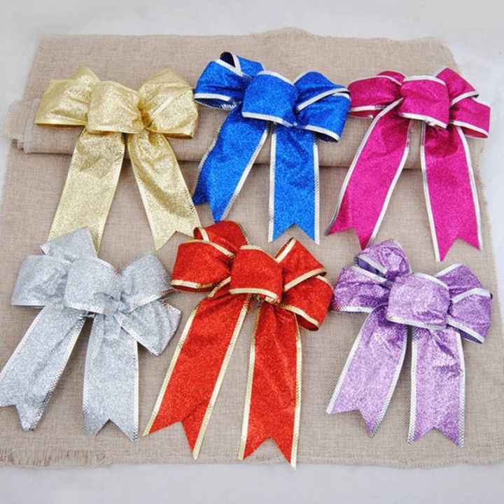 1pcs-24cm-christmas-bow-ตกแต่งเครื่องประดับคริสต์มาส-glitter-powder-bow-christmas-tree-จี้ของขวัญ2022