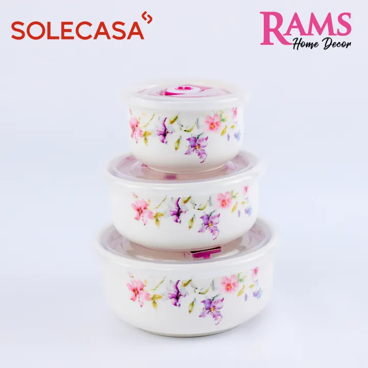 Solecasa 3 Pcs Porcelain Food Storage Bowl Set With Air Tight Lid Container Bekas Makanan Purple Fantasy Blue Poppy Off White Embossed Lazada Pcs Porcelain Food Storage Bowl Set, Porcelain Food Storage Containers