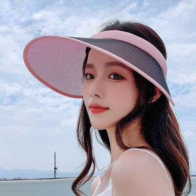 [hot]New UV Discoloration Women Empty Top Hat Large Brim Lace Mesh Design Summer Hat Outdoor Cycling Sunscreen Cap Travel Beach Caps