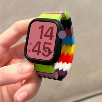 สายซิลิโคนสำหรับสายคาด Apple Watch 44มม. 45มม. 49มม. 41มม. 40มม. 38มม. 42มม. สายรัดข้อมือยืดหยุ่นแบบบล็อกสีสำหรับ Iwatch Ultra Series 7 Se 3 4 5 6 8