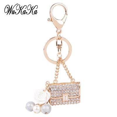2023 Fashion Crystal bag Shape Flower Rhinestone Keychain for Womens bags Pendants Decoration Accessories Car keyrings Jewelry Key Chains
