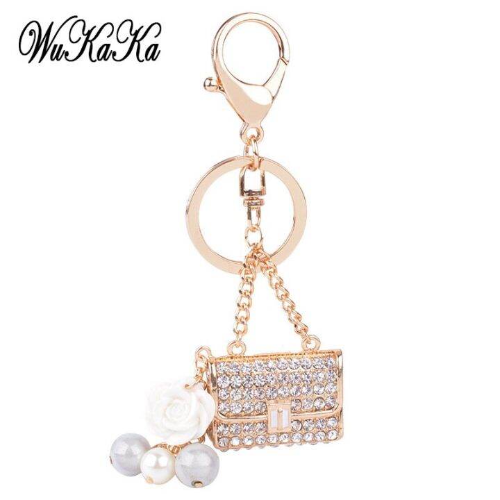 2023-fashion-crystal-bag-shape-flower-rhinestone-keychain-for-womens-bags-pendants-decoration-accessories-car-keyrings-jewelry-key-chains