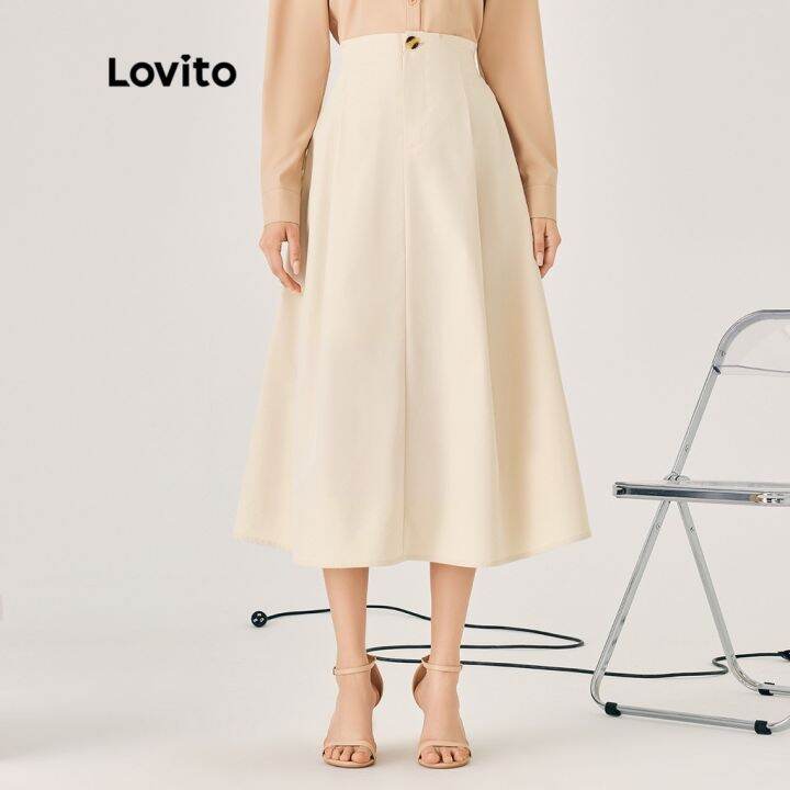 lovito-muslim-plain-button-front-zipper-ruched-delicate-texture-skirt-for-women-l47ed090-khaki