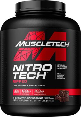 MuscleTech Nitro Tech Ripped Ultra Clean Whey Protein Isolate Powder + Weight Loss Formula Chocolate Fudge Brownie 30g protein 500mg L-carntine  L-tartrate 250 mg CLA  4 Lbs LEAN เวย์โปรตีนไอโซเลต แอลคาร์นิทีน ซีแอลเ