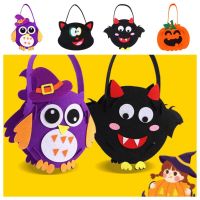 EHRHDC แบบพกพาได้ ถุงขนมฮาโลวีนแบบทำมือ ค้างคาวผีผี ผ้าไม่ทอ DIY Trick or treat BAG หัตถกรรมทำมือ กระเป๋าใส่ฟักทอง อนุบาลอนุบาล