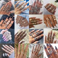 Boho Midi Knuckle Finger Rings Set For Women Vintage Crystal Elephant Crown Geometric Rings Girl Jewelry