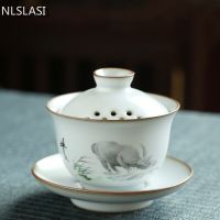 Gaiwan ถ้วยชาเครื่องชากระเบื้องวอลเปเปอร์ติดผนังห้องเซรามิกเพ้นท์สีด้วยมืออุปกรณ์ถ้วยชาบูติกอุปกรณ์พิธีชงชา