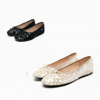 【Available】23 New Butterfly Flat Bottom Mary Jane Single Shoes Womens Versatile Bead Shiny Sheet Shallow Mouth Round Head Ballet Shoes