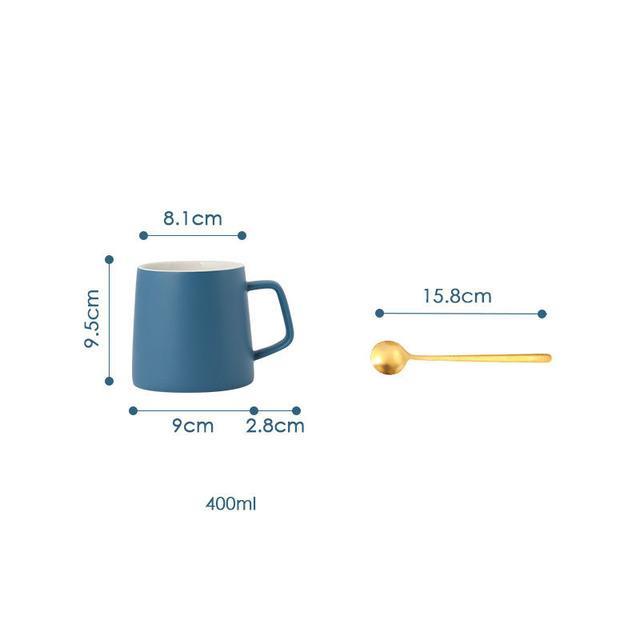 high-end-cups-400มิลลิลิตรแก้วเซรามิกสีที่บริสุทธิ์แก้วคลาสสิกที่มีฝาปิดช้อนถ้วยนมเครื่องหมาย-drinkware-ของขวัญแปลกแก้วกาแฟ