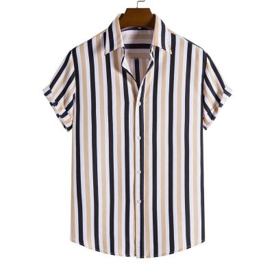 ZZOOI Men Clothing 2022 Summer New Mens Loose Large Stripe Short Sleeve Shirt Casual Fashion Mens Shirt
