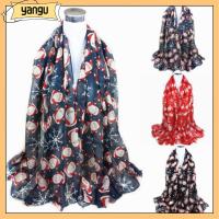 YANGU Casual Santa Claus Snow Organza Floral Scarves Chiffon Long Shawl Print Scarf