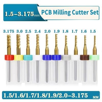 ชุดคัตเตอร์กัดคาร์ไบด์ PCB 0.6-1.5 มม. ดอกเอ็นมิลล์บิต 3.175 มม. ก้านกัดข้าวโพดดิบสำหรับแผงวงจร