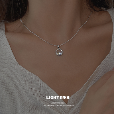 LIGHT &amp; Z สร้อยคอผู้หญิงสไตล์เกาหลีชุบเงินฝังคริสตัลแฟชั่นเครื่องประดับ