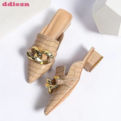 Hot sell Female Shoes 2023 Slippers Women Flip Flops New In Metal Chain Summer Casual Slides Ladies Outside Mules Pointed Toe Low Heels