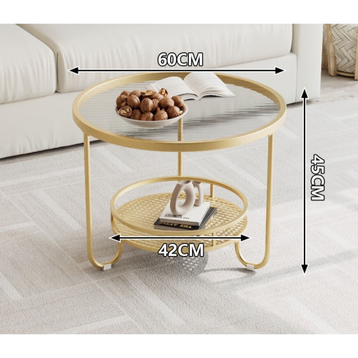 DT48-106 โต๊ะกลางทรงกลม2ชั้นท็อปกระจกโครงสีทอง