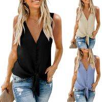 Crop Tanks for Women Plus Size Casual V-Neck button Tie knotted hundred camisole Tops Tanks for Women TREND Janice Group